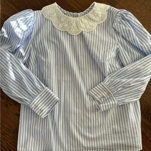 Blue Striped Blouse with White Collar